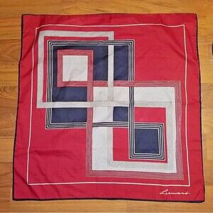 LEONARDI SCARF VINTAGE Geometric Scarf Square 30x30" Red Black Tan Signed     H1